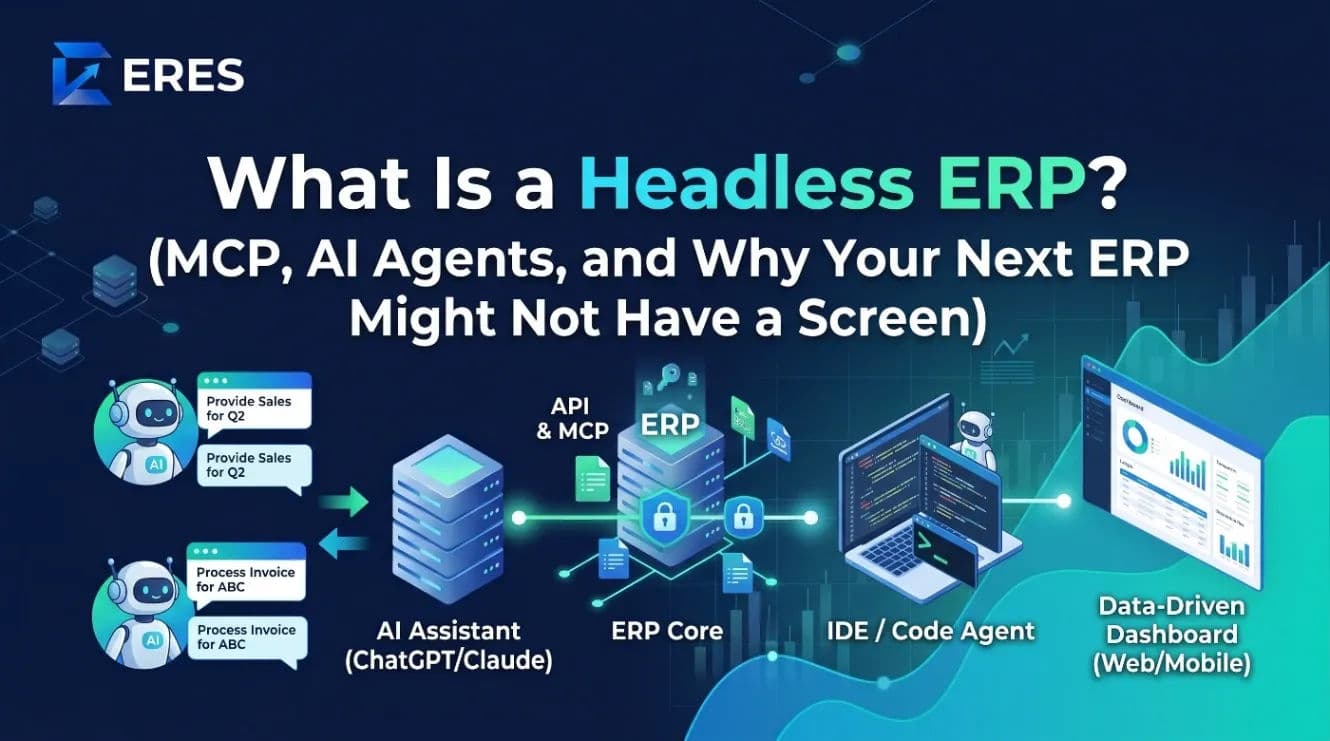 An AI assistant conversation asking an ERP for a company overview and receiving sales, cash and receivable figures